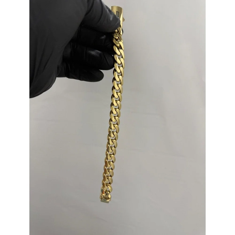 cuban bracelet 14k gold plated over stainless 8inch 14mm water resist lock clasp
